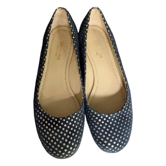 Garnet Hill Navy Gold Shimmer Polka Dot Ballet Flats Sz 7,5 - Picture 6 of 7